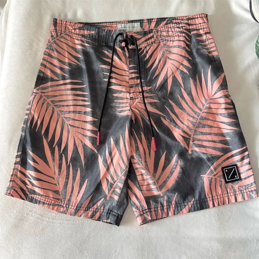 American Eagle Men's Palm Leaf Board Shorts Swim Trunks Size M‎ Multicolor